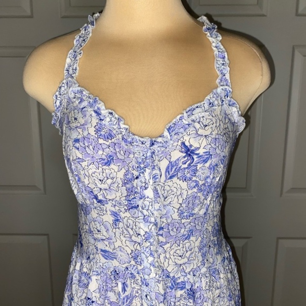 Patrons of Peace Blue & White Floral Maxi Dress Size M Boho Chic Spring Summer